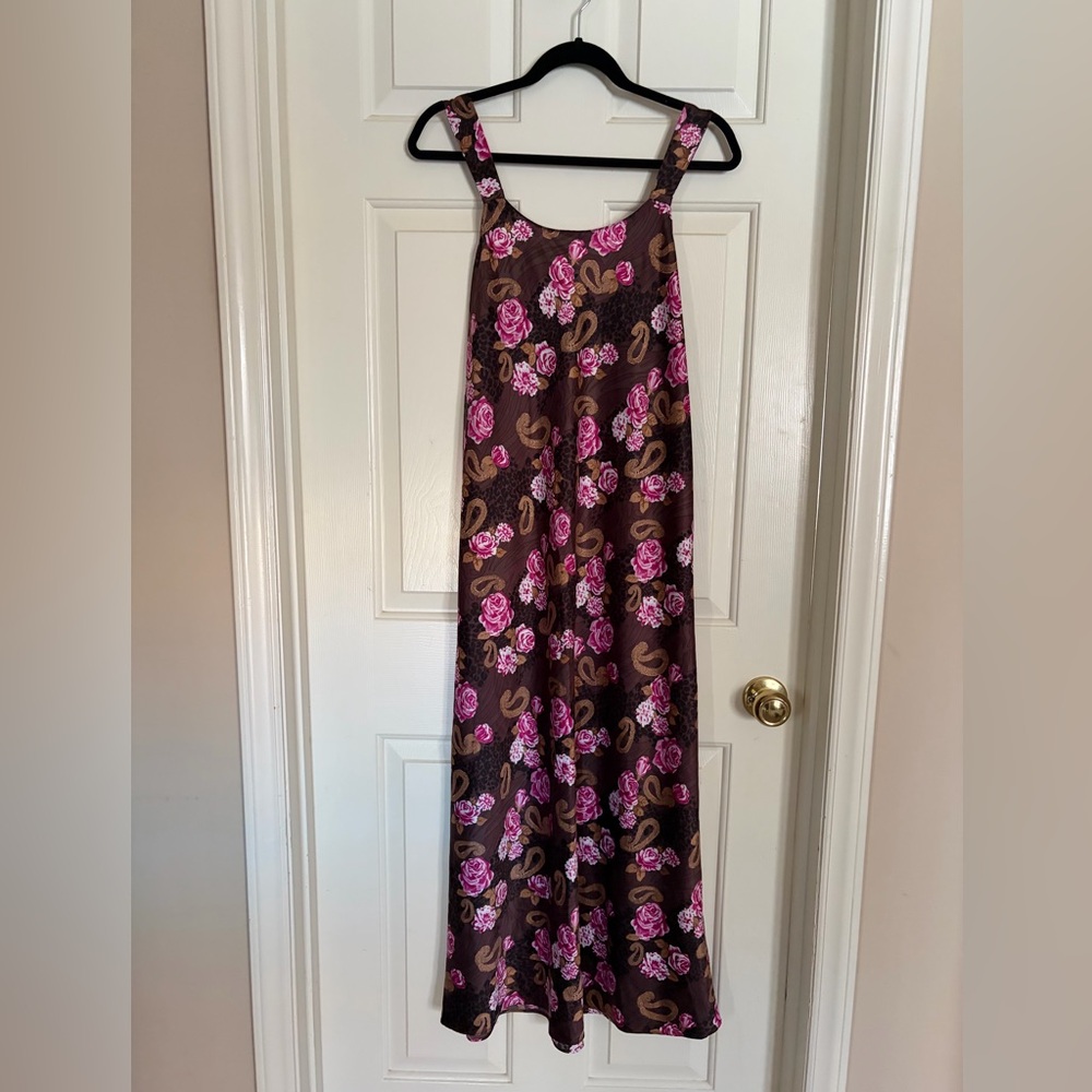 Vintage Cabernet Long Floral Slip Nightgown